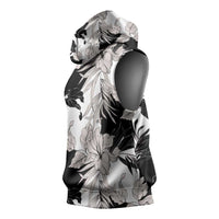 Black White Monotone Tropical Flowers Pattern Sleeveless Hoodie LT01 - Polynesian Pride