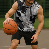 Black White Monotone Tropical Flowers Pattern Sleeveless Hoodie LT01 - Polynesian Pride
