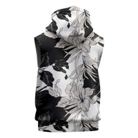 Black White Monotone Tropical Flowers Pattern Sleeveless Zip Hoodie LT01 - Polynesian Pride