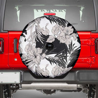 Black White Monotone Tropical Flowers Pattern Spare Tire Cover - Polynesian Pride