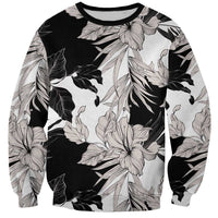 Black White Monotone Tropical Flowers Pattern Sweatshirt LT01 Unisex Black - Polynesian Pride