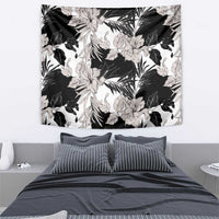 Black White Monotone Tropical Flowers Pattern Tapestry - Polynesian Pride