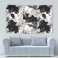 Black White Monotone Tropical Flowers Pattern Tapestry - Polynesian Pride