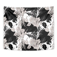 Black White Monotone Tropical Flowers Pattern Tapestry - Polynesian Pride