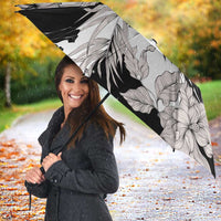 Black White Monotone Tropical Flowers Pattern Umbrella - Polynesian Pride