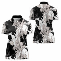 Black White Monotone Tropical Flowers Pattern Women Polo Shirt LT01 - Polynesian Pride