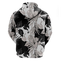 Black White Monotone Tropical Flowers Pattern Zip Hoodie LT01 - Polynesian Pride