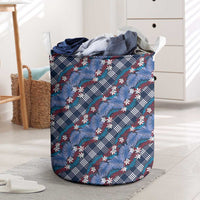 Polynesian Monstera Tiare Floral Laundry Basket Royal Blue Tropical Plaid LT01 Blue - Polynesian Pride