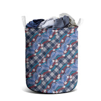 Polynesian Monstera Tiare Floral Laundry Basket Royal Blue Tropical Plaid LT01 - Polynesian Pride