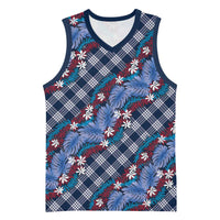 Polynesian Monstera Tiare Floral Basketball Jersey Royal Blue Tropical Plaid LT01 Unisex Blue - Polynesian Pride