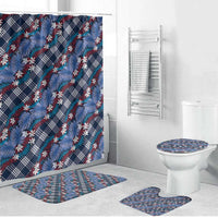Polynesian Monstera Tiare Floral Bathroom Set Royal Blue Tropical Plaid - Polynesian Pride