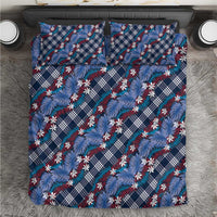Polynesian Monstera Tiare Floral Bedding Set Royal Blue Tropical Plaid - Polynesian Pride