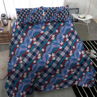 Polynesian Monstera Tiare Floral Bedding Set Royal Blue Tropical Plaid - Polynesian Pride