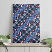 Polynesian Monstera Tiare Floral Canvas Wall Art Royal Blue Tropical Plaid LT01 - Polynesian Pride