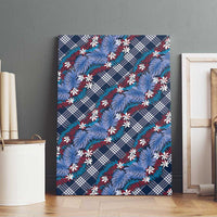 Polynesian Monstera Tiare Floral Canvas Wall Art Royal Blue Tropical Plaid LT01 - Polynesian Pride