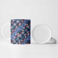 Polynesian Monstera Tiare Floral Ceramic Mug Royal Blue Tropical Plaid LT01 - Polynesian Pride