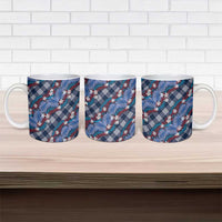Polynesian Monstera Tiare Floral Ceramic Mug Royal Blue Tropical Plaid LT01 - Polynesian Pride