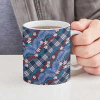 Polynesian Monstera Tiare Floral Ceramic Mug Royal Blue Tropical Plaid LT01 - Polynesian Pride