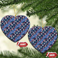 Polynesian Monstera Tiare Floral Ceramic Ornament Royal Blue Tropical Plaid LT01 Heart Blue - Polynesian Pride