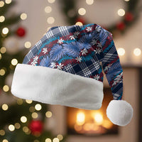 Polynesian Monstera Tiare Floral Christmas Santa Hat Royal Blue Tropical Plaid LT01 Without Fur Blue - Polynesian Pride
