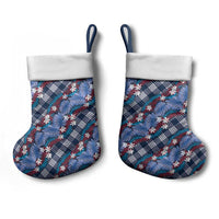 Polynesian Monstera Tiare Floral Christmas Stocking Royal Blue Tropical Plaid - Polynesian Pride
