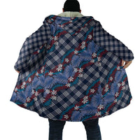 Polynesian Monstera Tiare Floral Cloak Royal Blue Tropical Plaid LT01 - Polynesian Pride