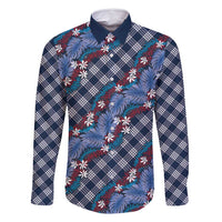 Polynesian Monstera Tiare Floral Family Matching Mermaid Dress and Hawaiian Shirt Royal Blue Tropical Plaid - Polynesian Pride