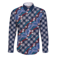 Polynesian Monstera Tiare Floral Family Matching Off The Shoulder Long Sleeve Dress and Hawaiian Shirt Royal Blue Tropical Plaid - Polynesian Pride