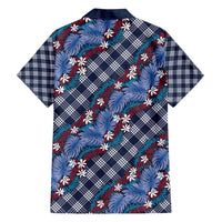 Polynesian Monstera Tiare Floral Family Matching Puletasi and Hawaiian Shirt Royal Blue Tropical Plaid - Polynesian Pride