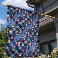 Polynesian Monstera Tiare Floral Garden Flag Royal Blue Tropical Plaid - Polynesian Pride