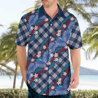 Polynesian Monstera Tiare Floral Hawaiian Shirt Royal Blue Tropical Plaid LT01 - Polynesian Pride