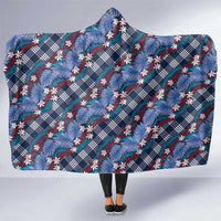 Polynesian Monstera Tiare Floral Hooded Blanket Royal Blue Tropical Plaid LT01 One Size Blue - Polynesian Pride