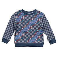Polynesian Monstera Tiare Floral Kid Ugly Christmas Sweater Royal Blue Tropical Plaid LT01 Kid Blue - Polynesian Pride