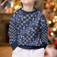 Polynesian Monstera Tiare Floral Kid Ugly Christmas Sweater Royal Blue Tropical Plaid LT01 - Polynesian Pride