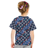 Polynesian Monstera Tiare Floral Kid T Shirt Royal Blue Tropical Plaid LT01 - Polynesian Pride