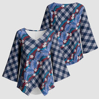 Polynesian Monstera Tiare Floral Kimono Sleeve Blouse Royal Blue Tropical Plaid LT01 - Polynesian Pride
