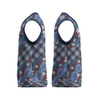 Polynesian Monstera Tiare Floral Christmas Knitted V-Neck Vest Royal Blue Tropical Plaid LT01 - Polynesian Pride