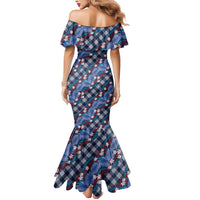 Polynesian Monstera Tiare Floral Mermaid Dress Royal Blue Tropical Plaid LT01 - Polynesian Pride