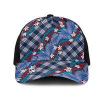 Polynesian Monstera Tiare Floral Mesh Trucker Cap Royal Blue Tropical Plaid LT01 One Size Black Blue - Polynesian Pride