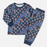 Polynesian Monstera Tiare Floral Christmas Pajama Set Royal Blue Tropical Plaid LT01 Men Blue - Polynesian Pride