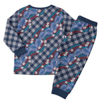 Polynesian Monstera Tiare Floral Christmas Pajama Set Royal Blue Tropical Plaid LT01 - Polynesian Pride