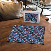 Polynesian Monstera Tiare Floral Puzzle Royal Blue Tropical Plaid LT01 - Polynesian Pride