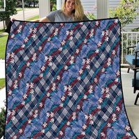 Polynesian Monstera Tiare Floral Quilt Royal Blue Tropical Plaid - Polynesian Pride