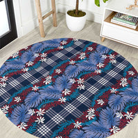 Polynesian Monstera Tiare Floral Round Carpet Royal Blue Tropical Plaid - Polynesian Pride