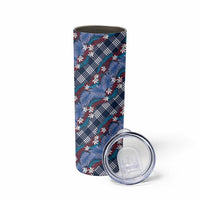 Polynesian Monstera Tiare Floral Skinny Tumbler Royal Blue Tropical Plaid LT01 - Polynesian Pride