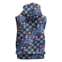Polynesian Monstera Tiare Floral Sleeveless Zip Hoodie Royal Blue Tropical Plaid LT01 - Polynesian Pride