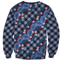 Polynesian Monstera Tiare Floral Sweatshirt Royal Blue Tropical Plaid LT01 - Polynesian Pride