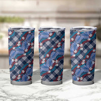 Polynesian Monstera Tiare Floral Tumbler Cup Royal Blue Tropical Plaid LT01 - Polynesian Pride