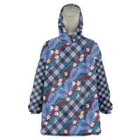Polynesian Monstera Tiare Floral Wearable Blanket Hoodie Royal Blue Tropical Plaid LT01 One Size Blue - Polynesian Pride