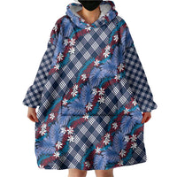 Polynesian Monstera Tiare Floral Wearable Blanket Hoodie Royal Blue Tropical Plaid LT01 - Polynesian Pride